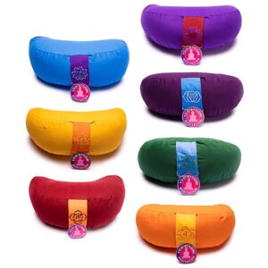 Coussin Yogi & Yogini avec symbole des chakras brodés sur la poignée, coloris au choix